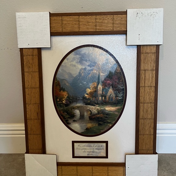 Thomas Kinkade Spanish accent print with church, bridge and mountain - Picture 1 of 5